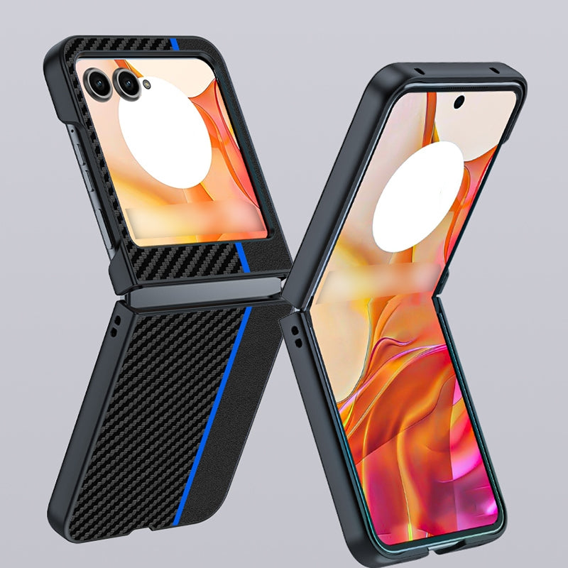 For Motorola Razr 50 Ultra-thin Carbon Fiber Texture Printing Phone Case(Black Blue)