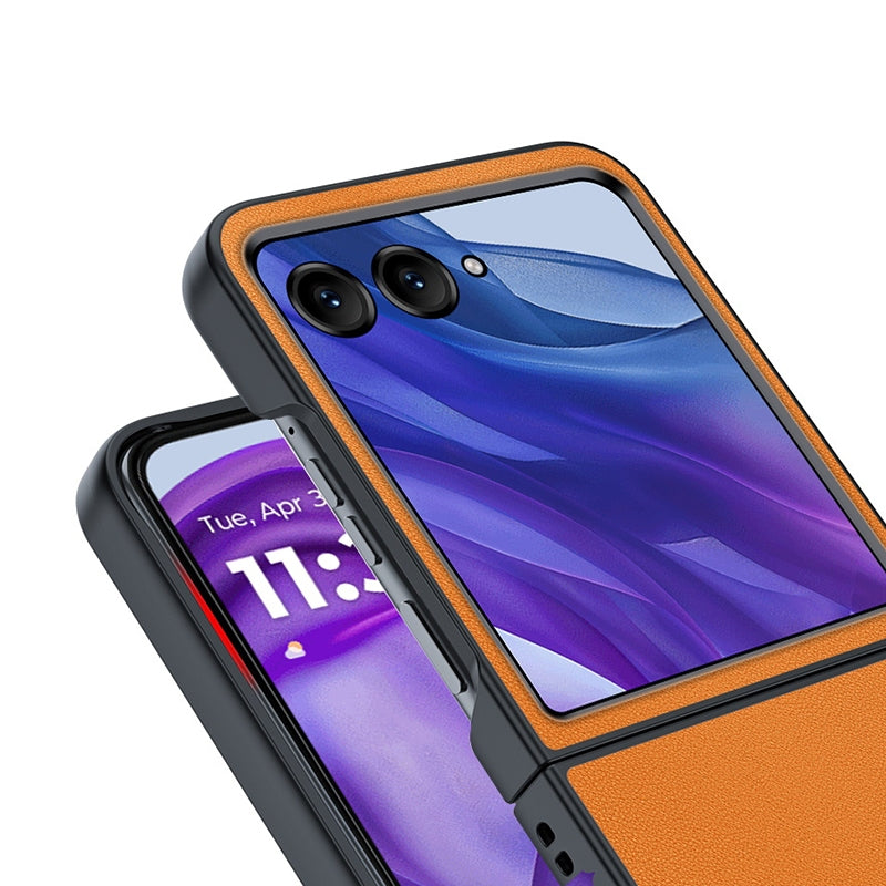 For Motorola Razr 50 Ultra Ultra-thin Plain Skin Leather Phone Case(Orange)