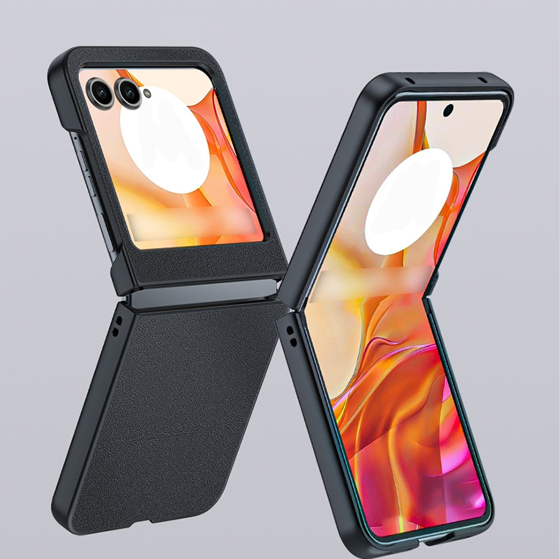 For Motorola Razr 50 Ultra-thin Plain Skin Leather Phone Case(Black)