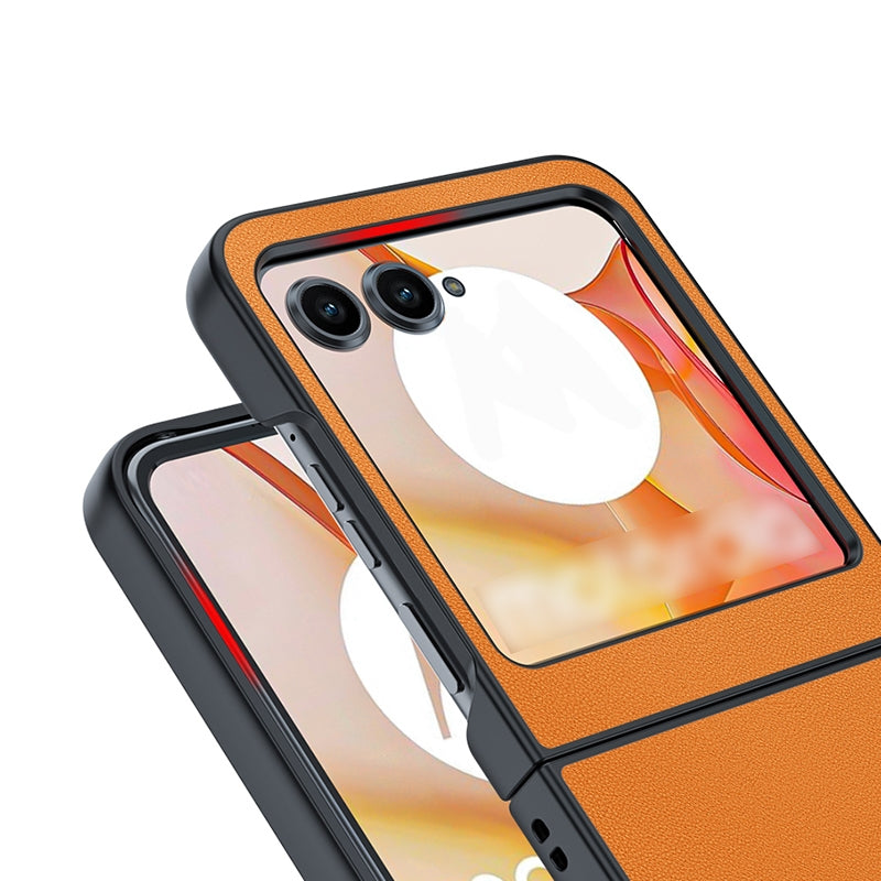 For Motorola Razr 50 Ultra-thin Plain Skin Leather Phone Case(Orange)