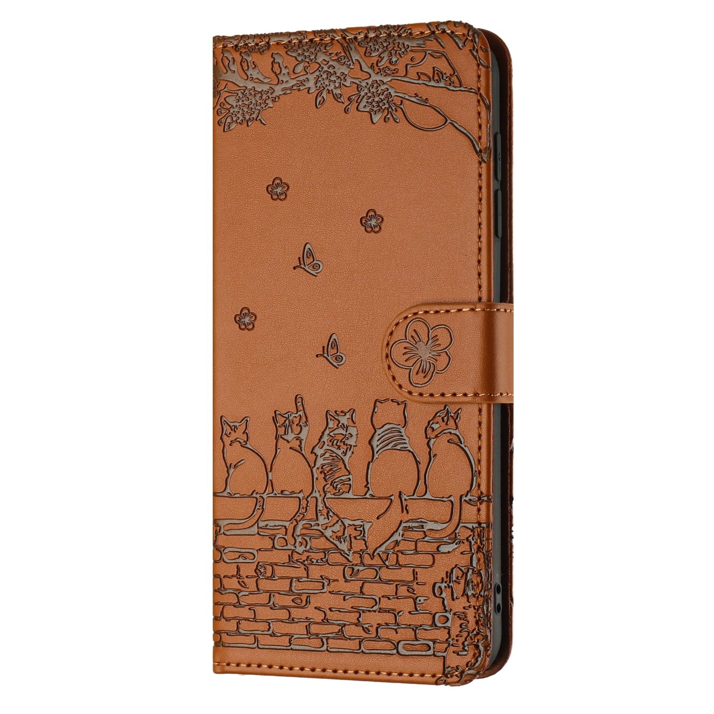 For iPhone 16e Cat Embossing Pattern Leather Phone Case with Lanyard(Brown)