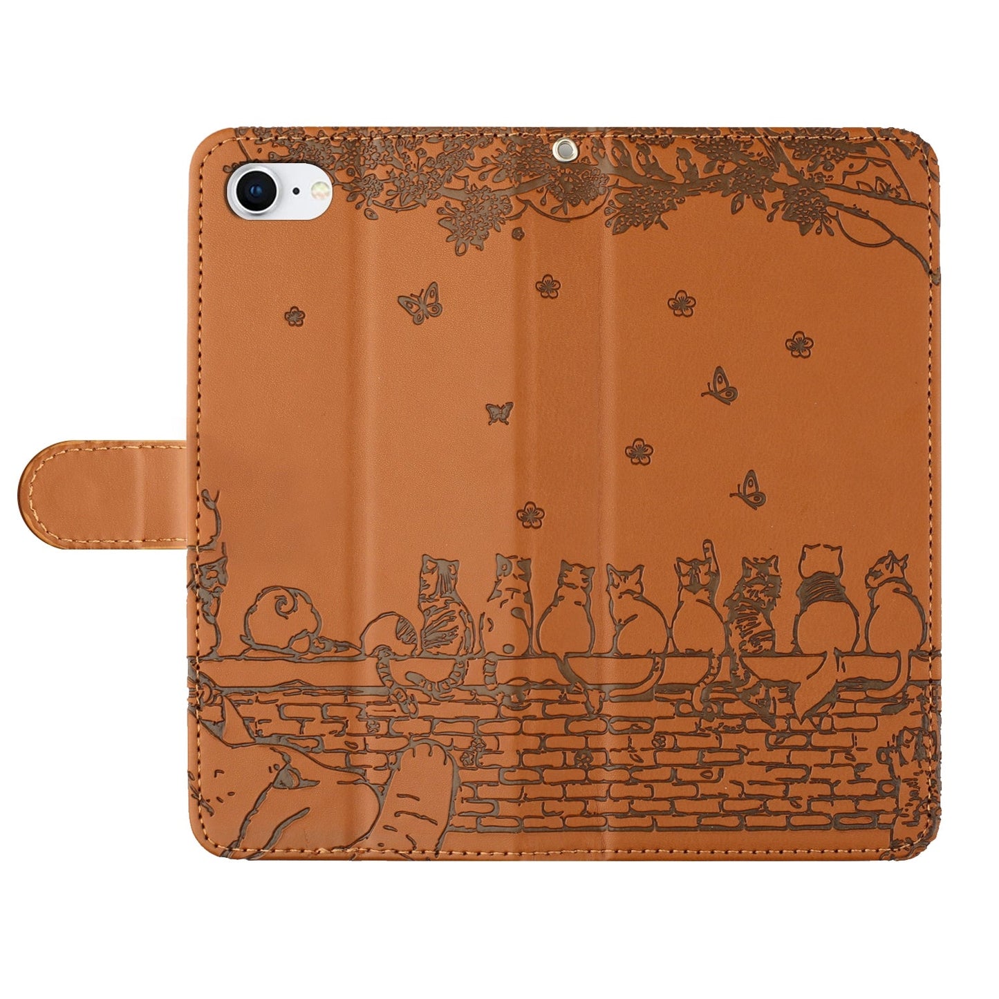 For iPhone 16e Cat Embossing Pattern Leather Phone Case with Lanyard(Brown)