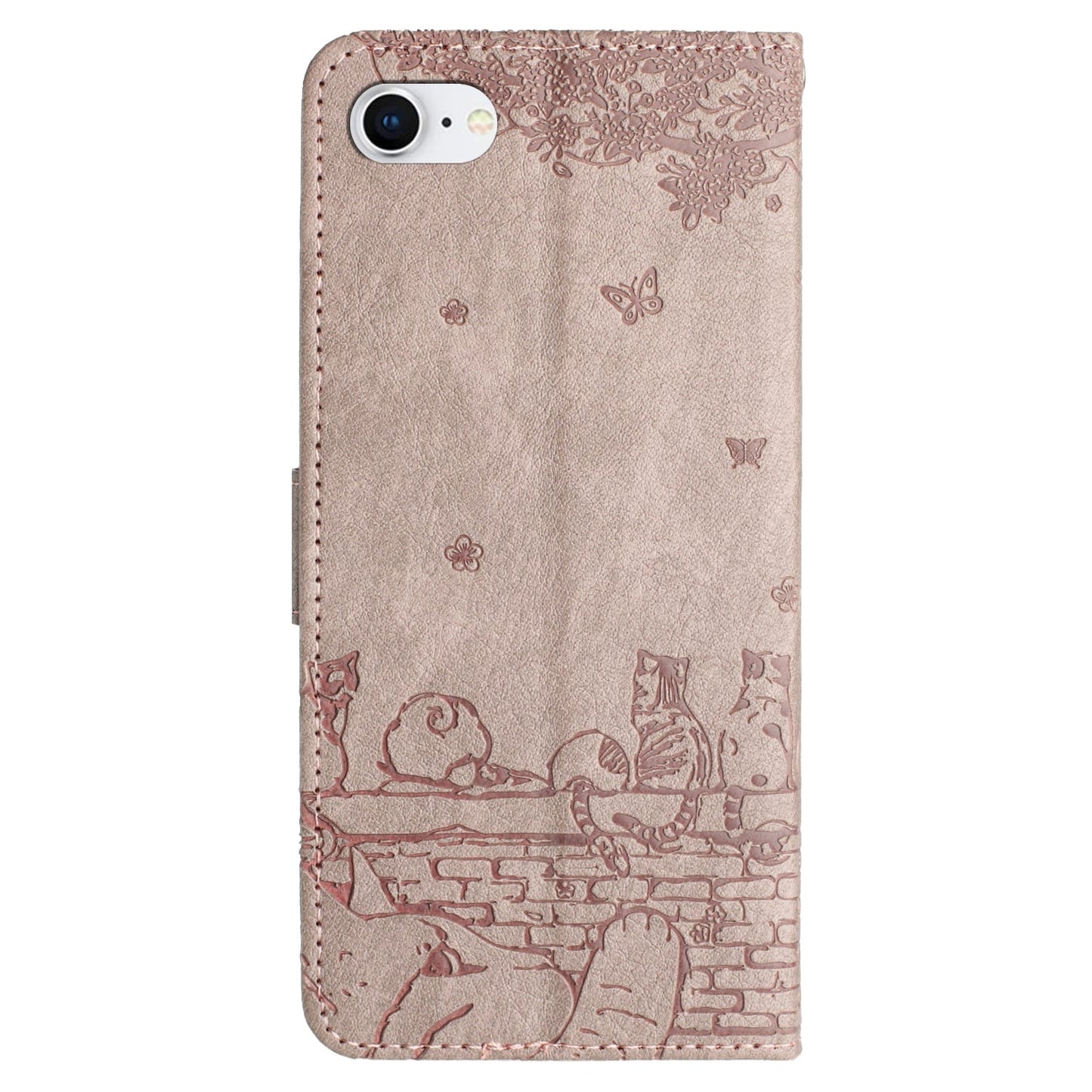 For iPhone 16e Cat Embossing Pattern Leather Phone Case with Lanyard(Grey)