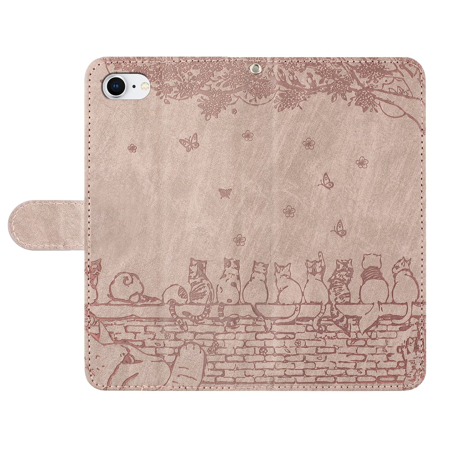 For iPhone 16e Cat Embossing Pattern Leather Phone Case with Lanyard(Grey)