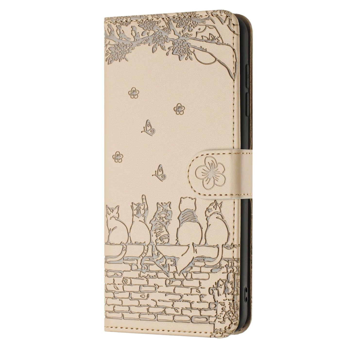 For iPhone 16e Cat Embossing Pattern Leather Phone Case with Lanyard(Beige)