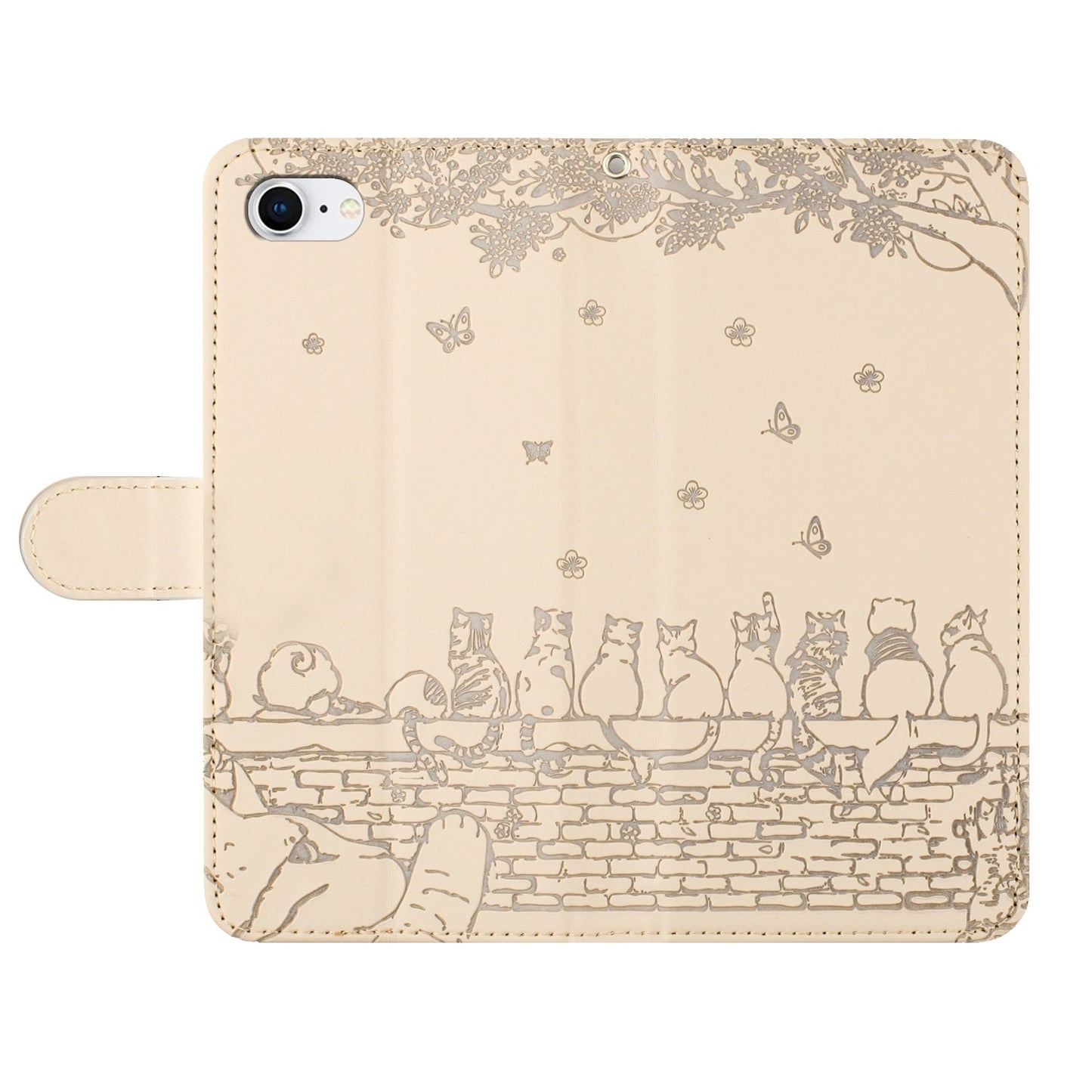 For iPhone 16e Cat Embossing Pattern Leather Phone Case with Lanyard(Beige)