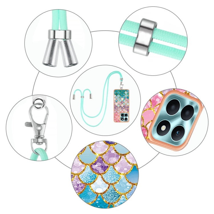 For Honor X6a Electroplating IMD TPU Phone Case with Lanyard(Colorful Scales)