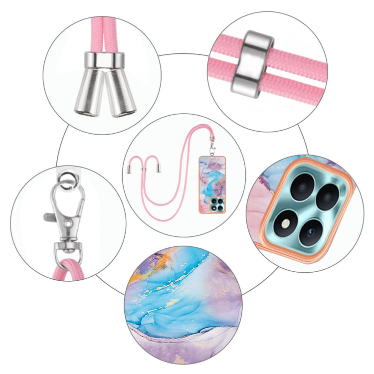 For Honor X6a Electroplating IMD TPU Phone Case with Lanyard(Blue Marble)