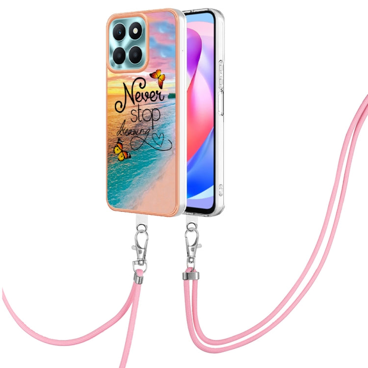 For Honor X6a Electroplating IMD TPU Phone Case with Lanyard(Dream Butterfly)