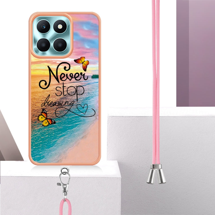 For Honor X6a Electroplating IMD TPU Phone Case with Lanyard(Dream Butterfly)