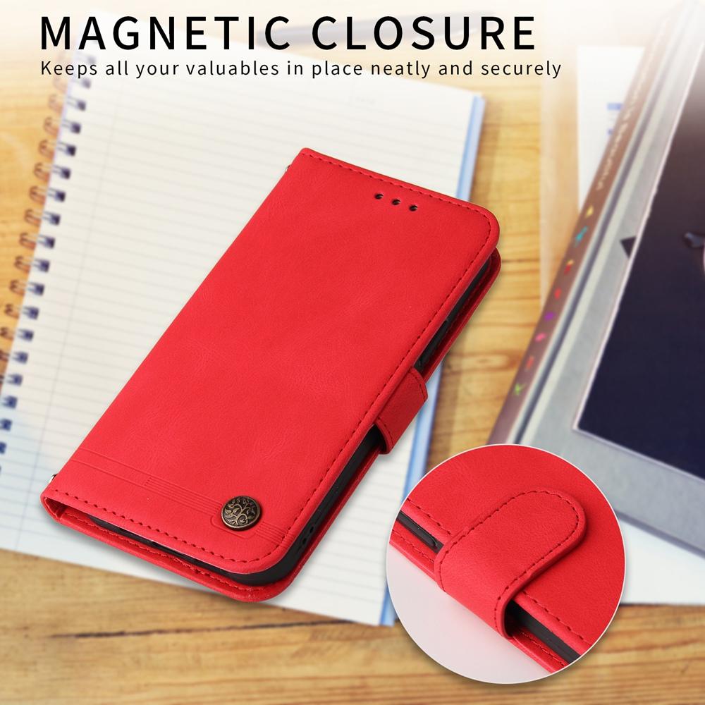 For vivo V50 Skin Feel Life Tree Metal Button Leather Phone Case(Red)
