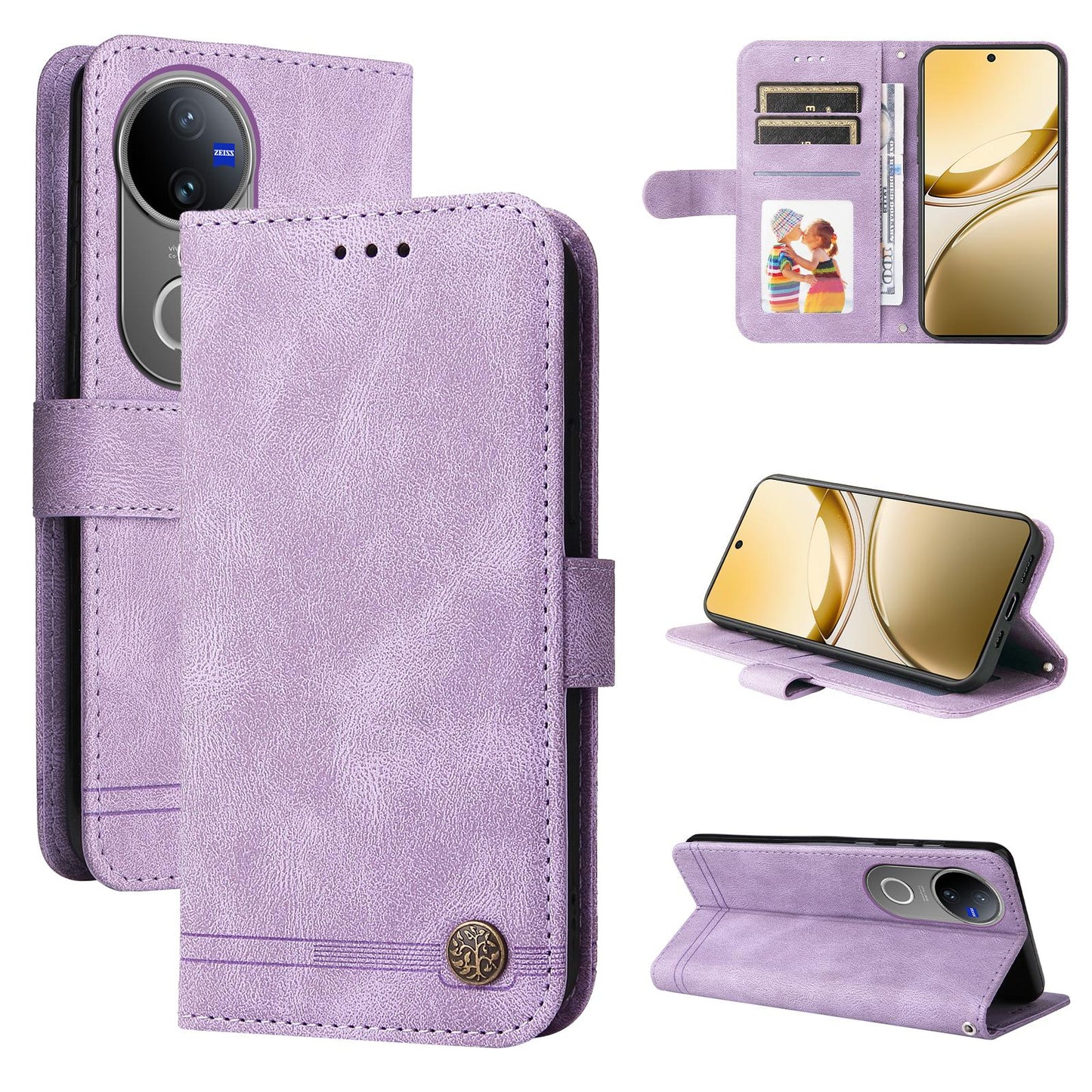 For vivo V50 Skin Feel Life Tree Metal Button Leather Phone Case(Purple)