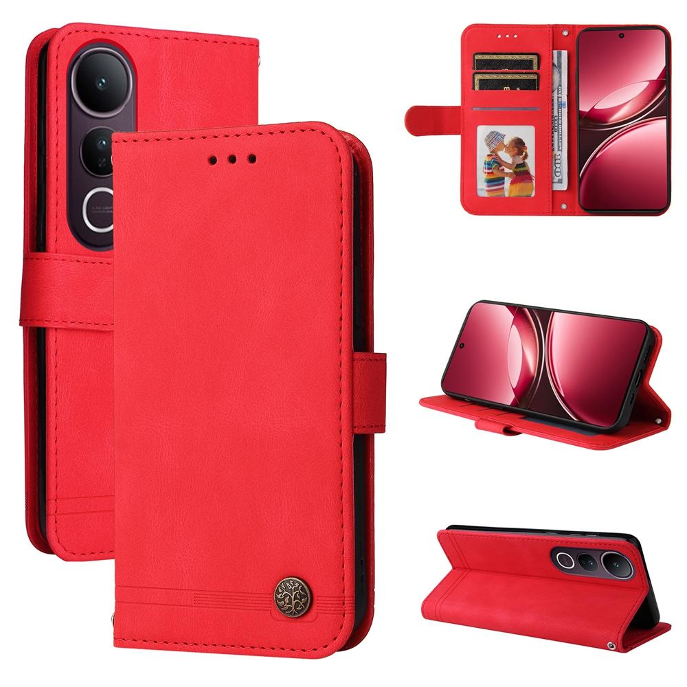 For vivo V50 Lite 4G / 5G Skin Feel Life Tree Metal Button Leather Phone Case(Red)