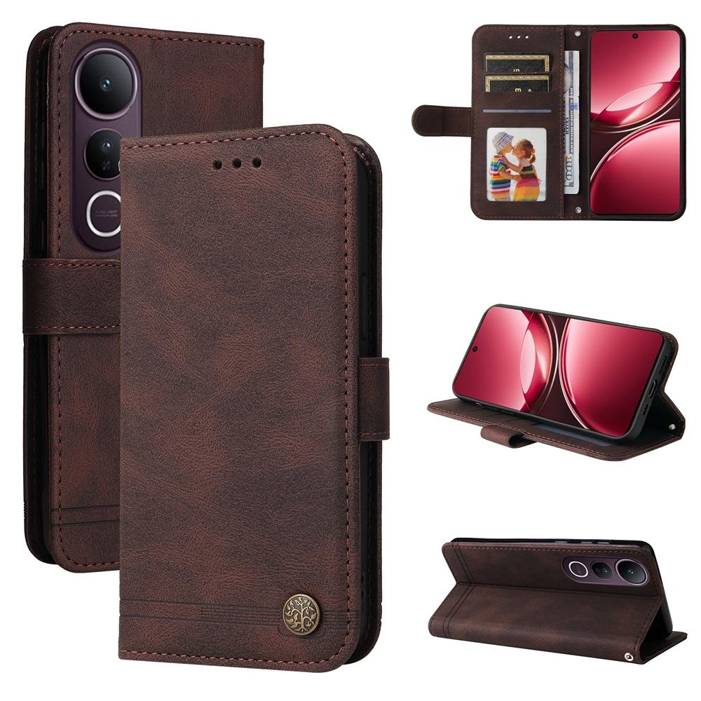 For vivo V50 Lite 4G / 5G Skin Feel Life Tree Metal Button Leather Phone Case(Brown)