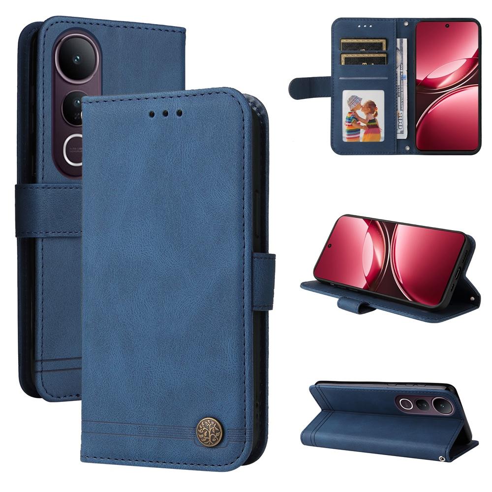 For vivo V50 Lite 4G / 5G Skin Feel Life Tree Metal Button Leather Phone Case(Blue)