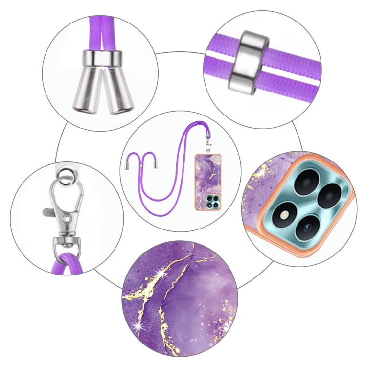 For Honor X6a Electroplating Marble Dual-side IMD Phone Case with Lanyard(Purple 002)