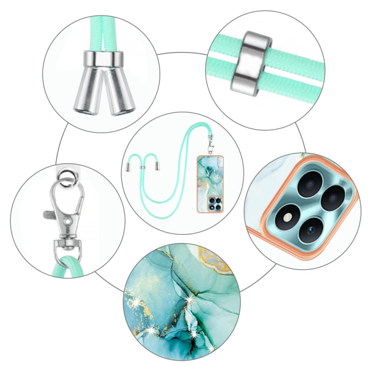 For Honor X6a Electroplating Marble Dual-side IMD Phone Case with Lanyard(Green 003)