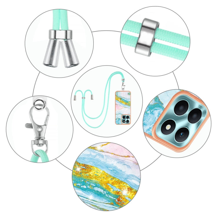 For Honor X6a Electroplating Marble Dual-side IMD Phone Case with Lanyard(Green 004)