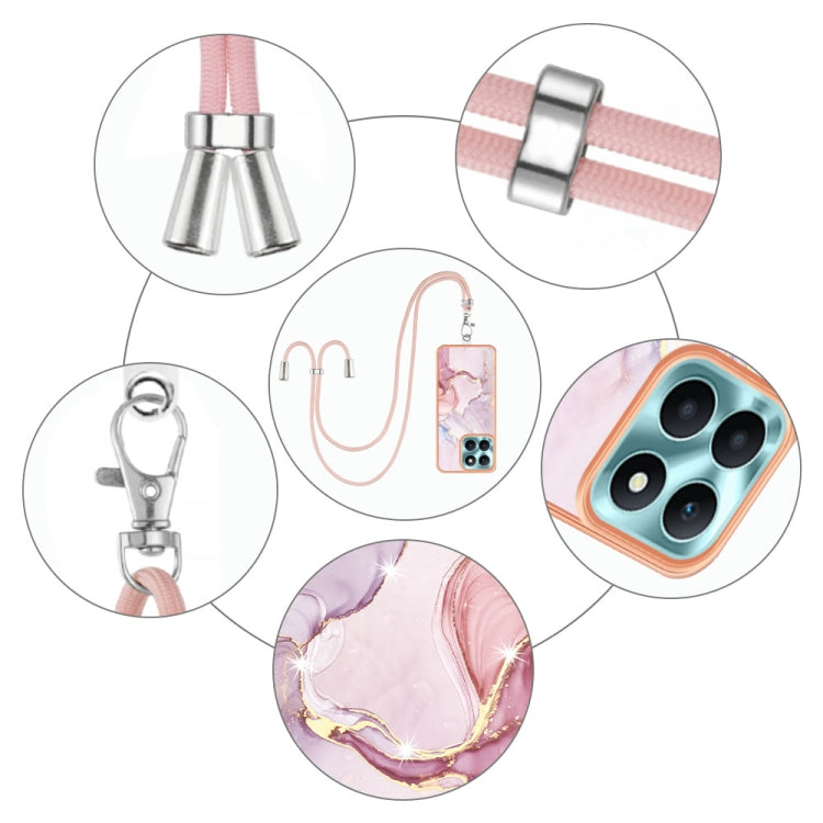 For Honor X6a Electroplating Marble Dual-side IMD Phone Case with Lanyard(Rose Gold 005)