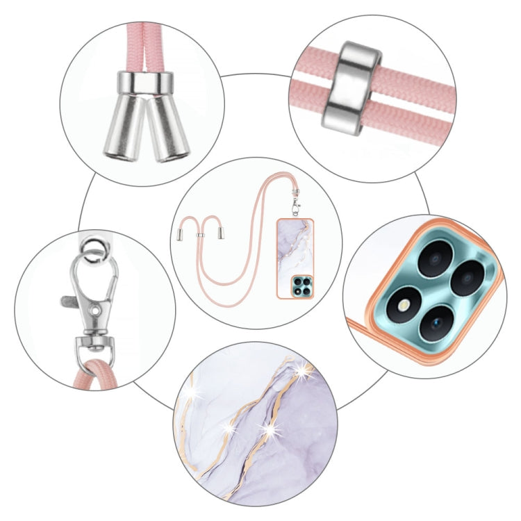 For Honor X6a Electroplating Marble Dual-side IMD Phone Case with Lanyard(White 006)