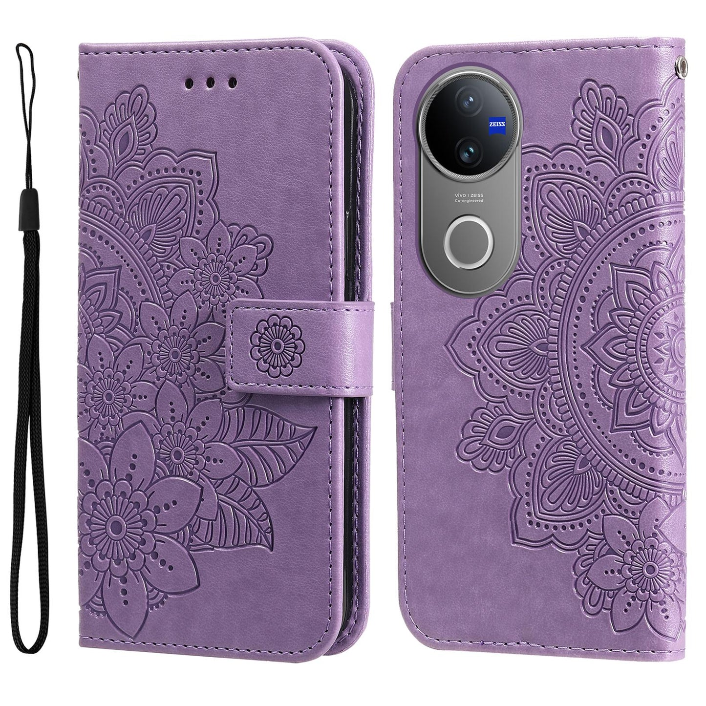For vivo V50 Seven-petal Flowers Embossing Leather Phone Case(Light Purple)