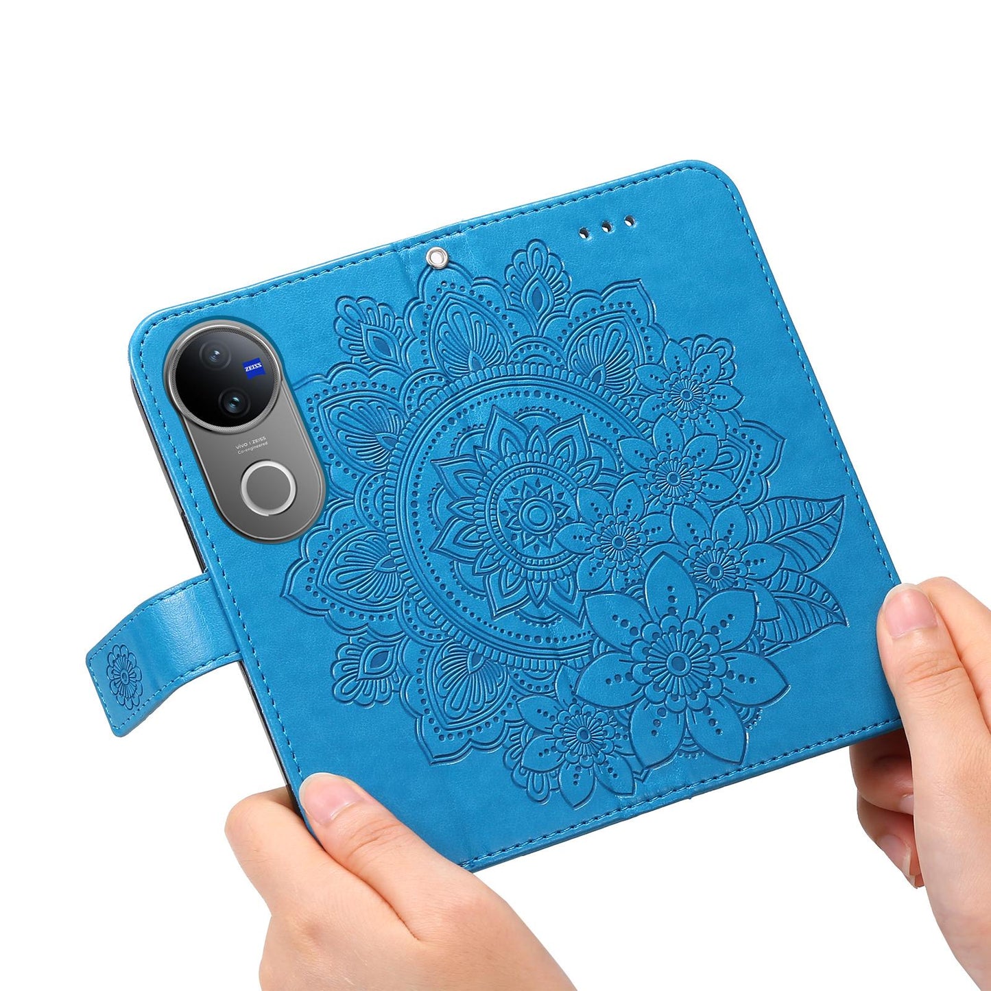 For vivo V50 Seven-petal Flowers Embossing Leather Phone Case(Blue)
