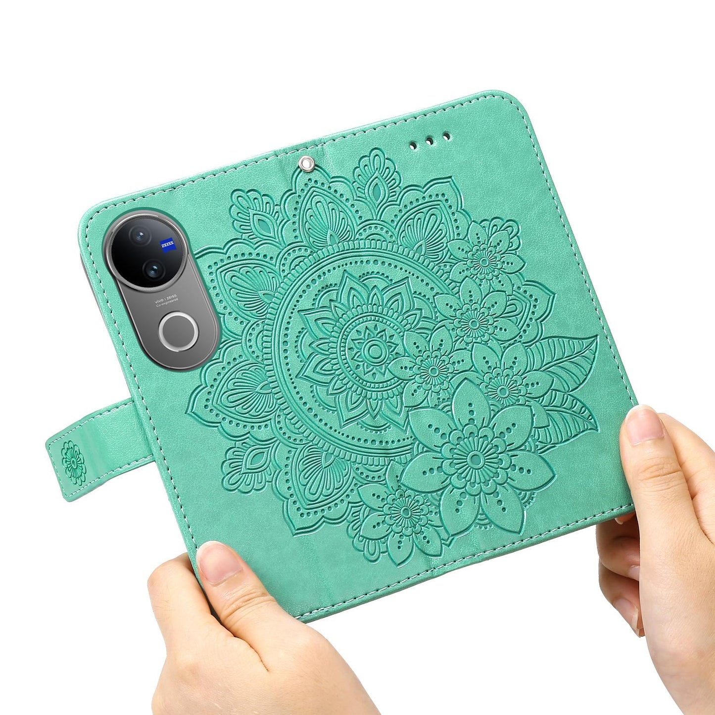 For vivo V50 Seven-petal Flowers Embossing Leather Phone Case(Green)
