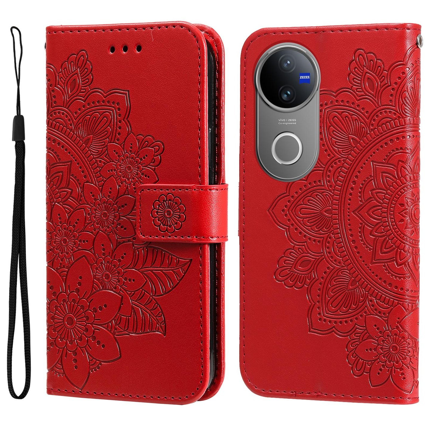 For vivo V50 Seven-petal Flowers Embossing Leather Phone Case(Red)
