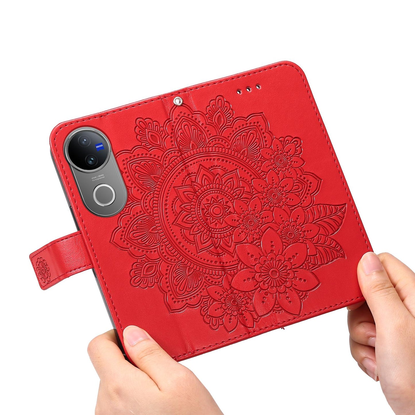 For vivo V50 Seven-petal Flowers Embossing Leather Phone Case(Red)