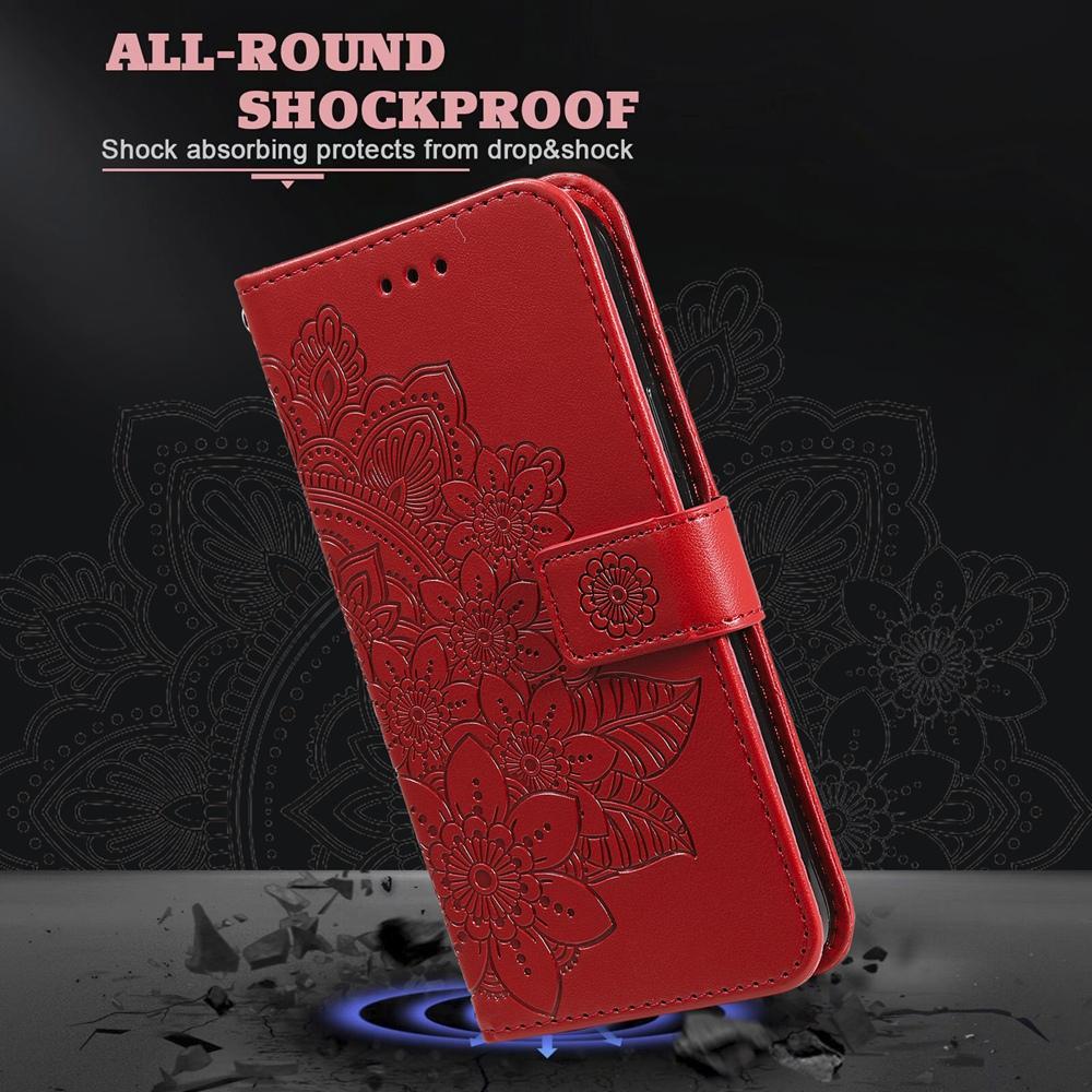 For vivo V50 Seven-petal Flowers Embossing Leather Phone Case(Red)
