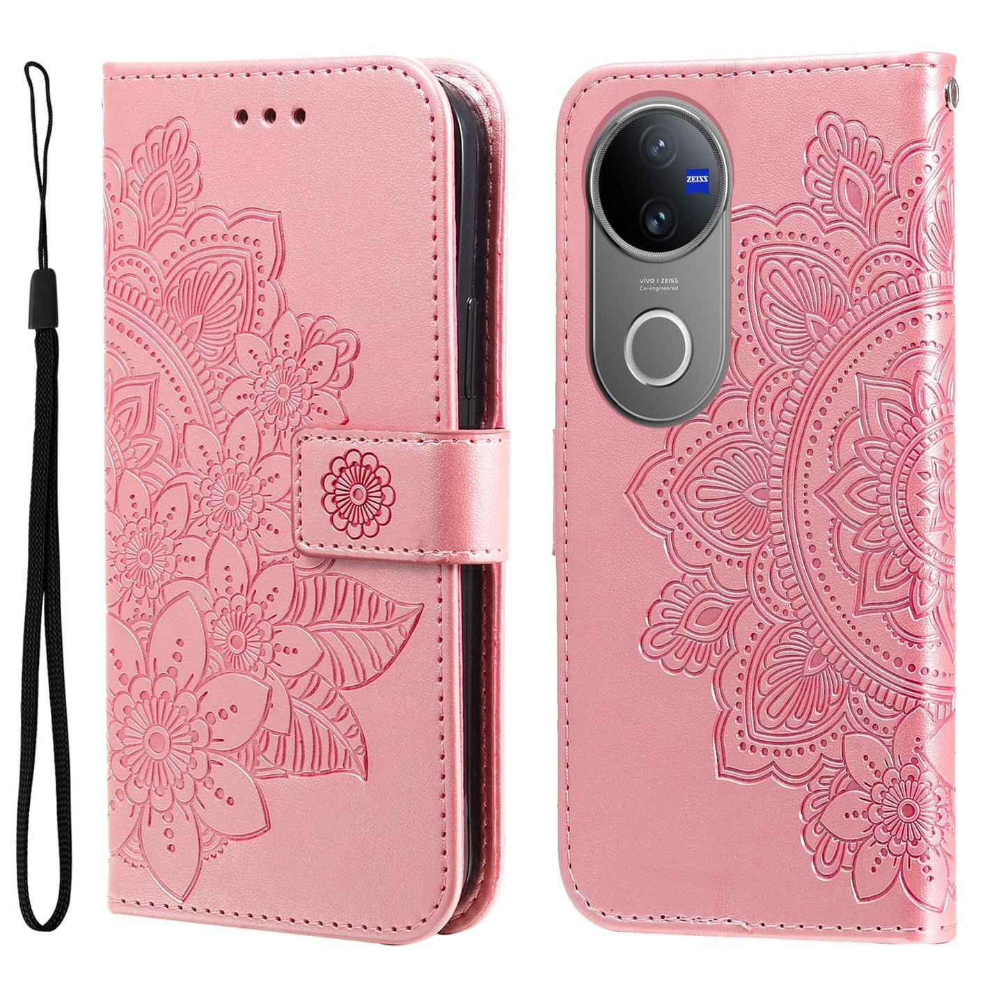 For vivo V50 Seven-petal Flowers Embossing Leather Phone Case(Rose Gold)