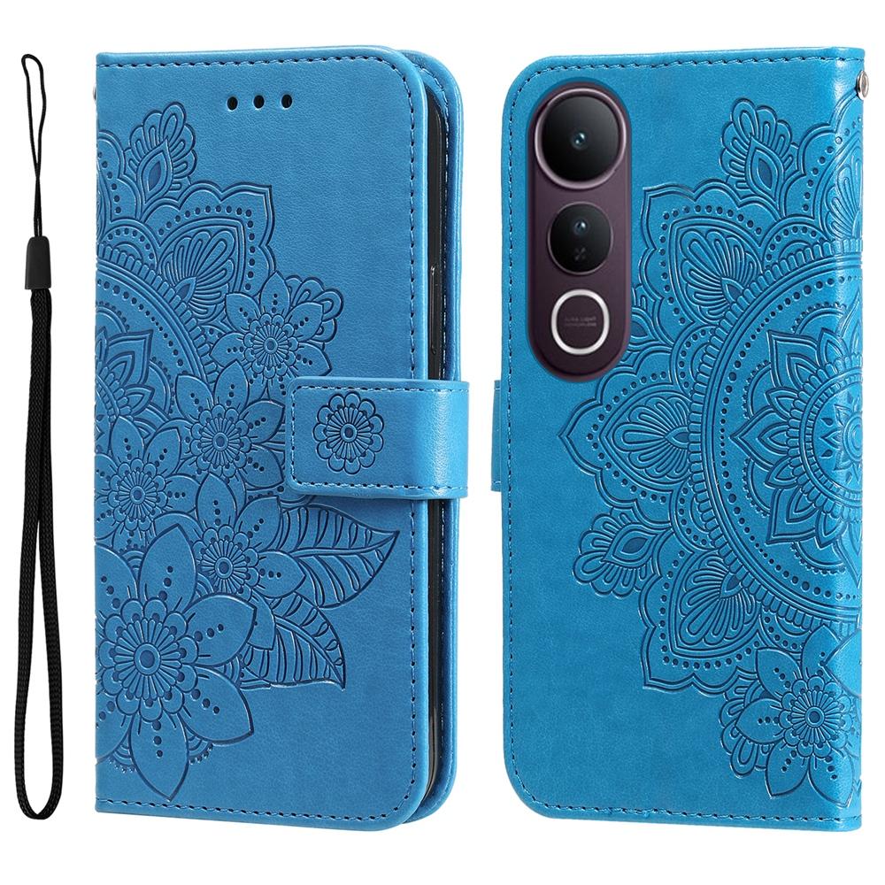 For vivo V50 Lite 4G / 5G Seven-petal Flowers Embossing Leather Phone Case(Blue)