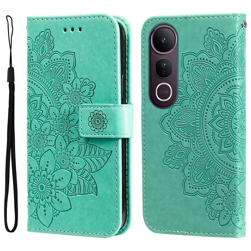 For vivo V50 Lite 4G / 5G Seven-petal Flowers Embossing Leather Phone Case(Green)