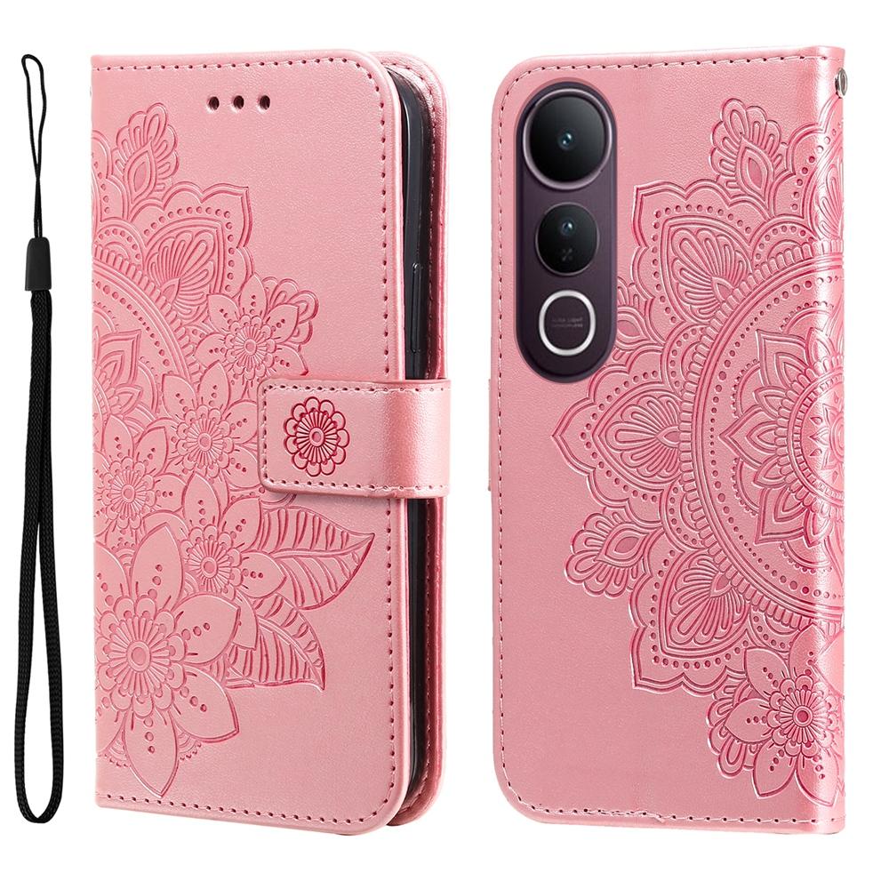 For vivo V50 Lite 4G / 5G Seven-petal Flowers Embossing Leather Phone Case(Rose Gold)