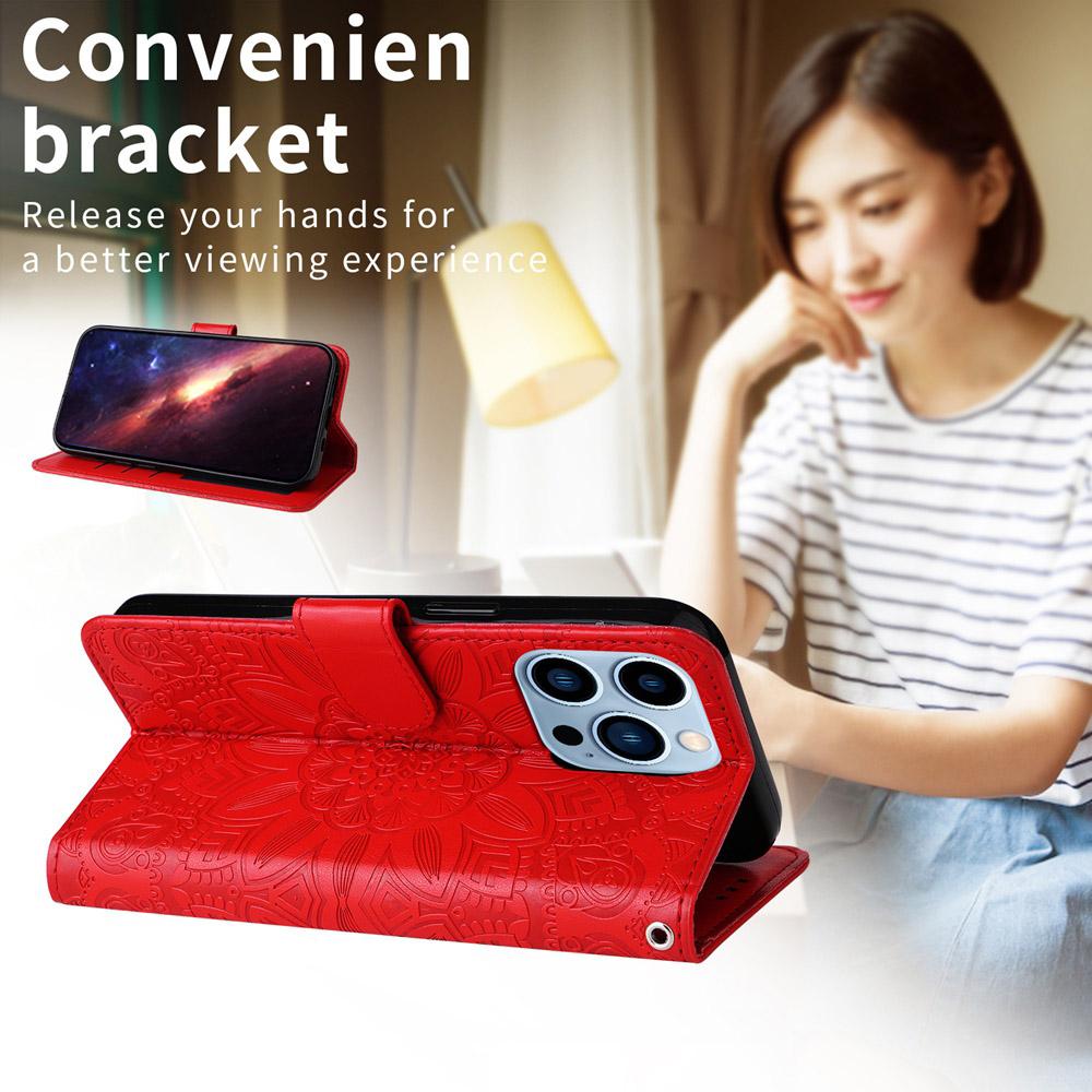 For vivo V50 Embossed Sunflower Leather Phone Case(Red)