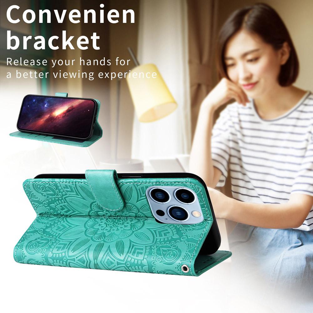 For vivo V50 Embossed Sunflower Leather Phone Case(Green)