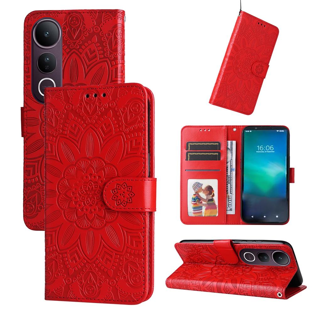 For vivo V50 Lite 4G / 5G Embossed Sunflower Leather Phone Case(Red)