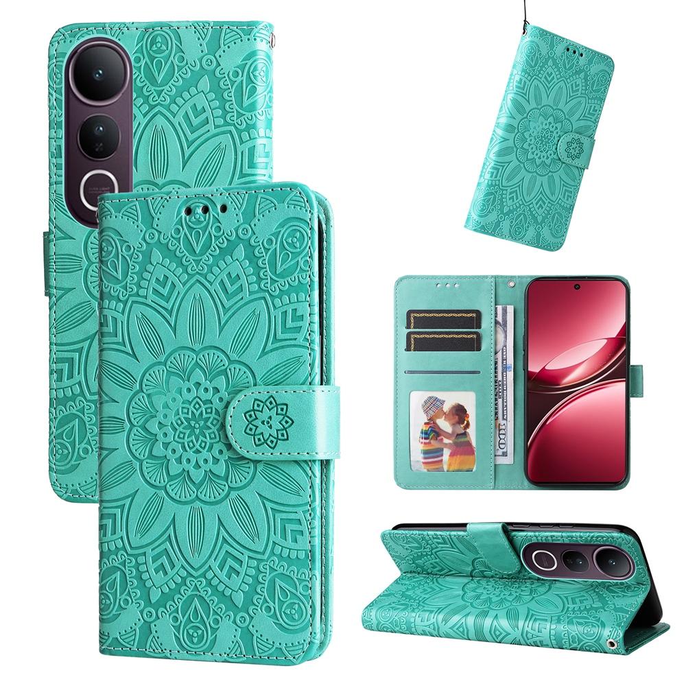 For vivo V50 Lite 4G / 5G Embossed Sunflower Leather Phone Case(Green)