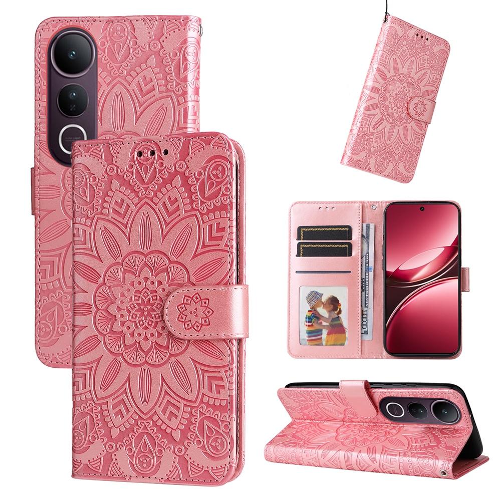 For vivo V50 Lite 4G / 5G Embossed Sunflower Leather Phone Case(Rose Gold)