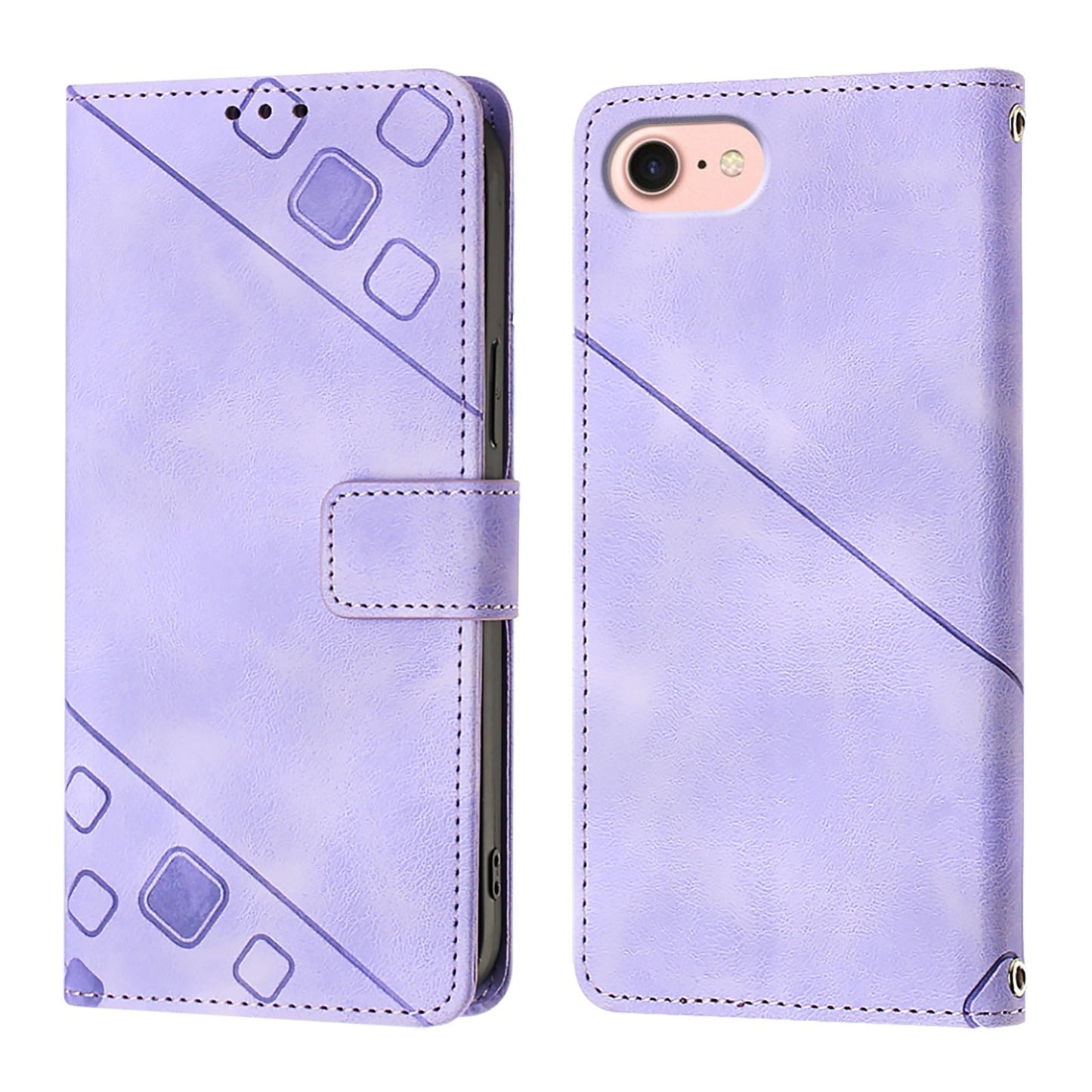 For iPhone 16e Skin-feel Embossed Leather Phone Case(Light Purple)