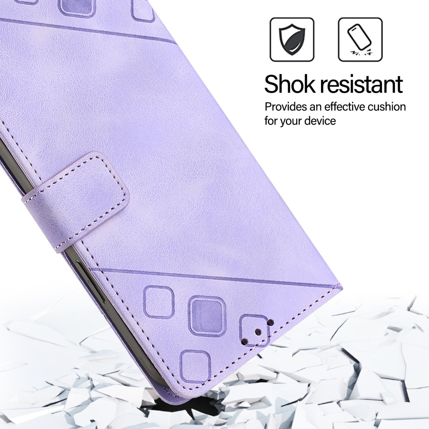 For iPhone 16e Skin-feel Embossed Leather Phone Case(Light Purple)