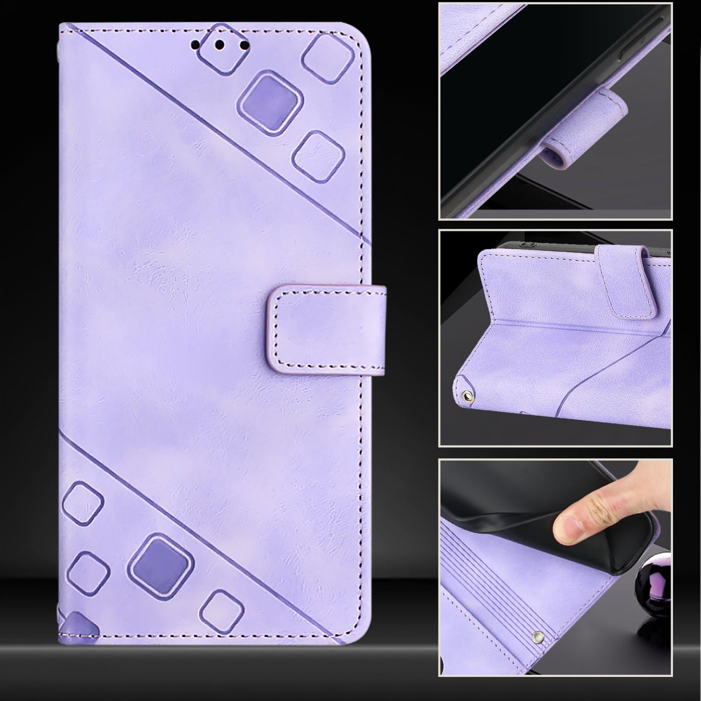 For iPhone 16e Skin-feel Embossed Leather Phone Case(Light Purple)