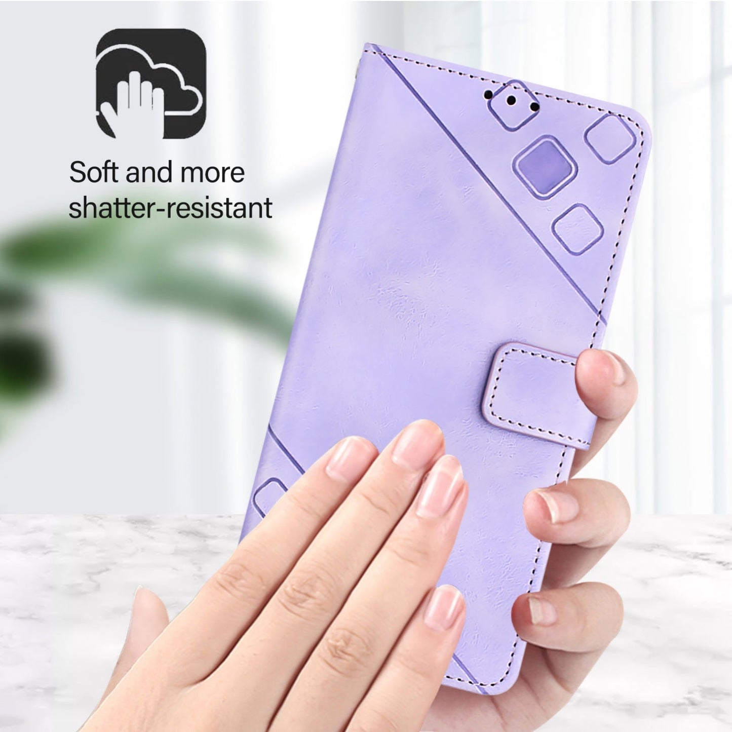 For iPhone 16e Skin-feel Embossed Leather Phone Case(Light Purple)