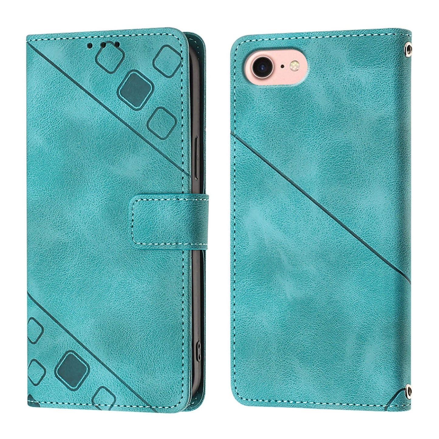 For iPhone 16e Skin-feel Embossed Leather Phone Case(Green)