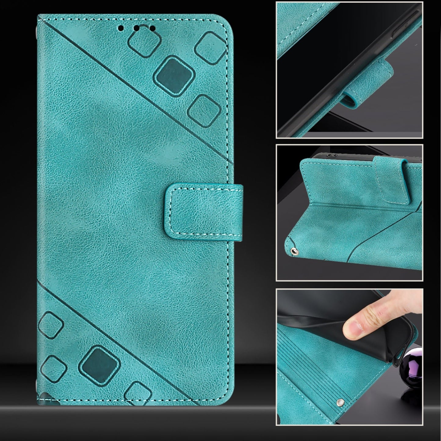 For iPhone 16e Skin-feel Embossed Leather Phone Case(Green)