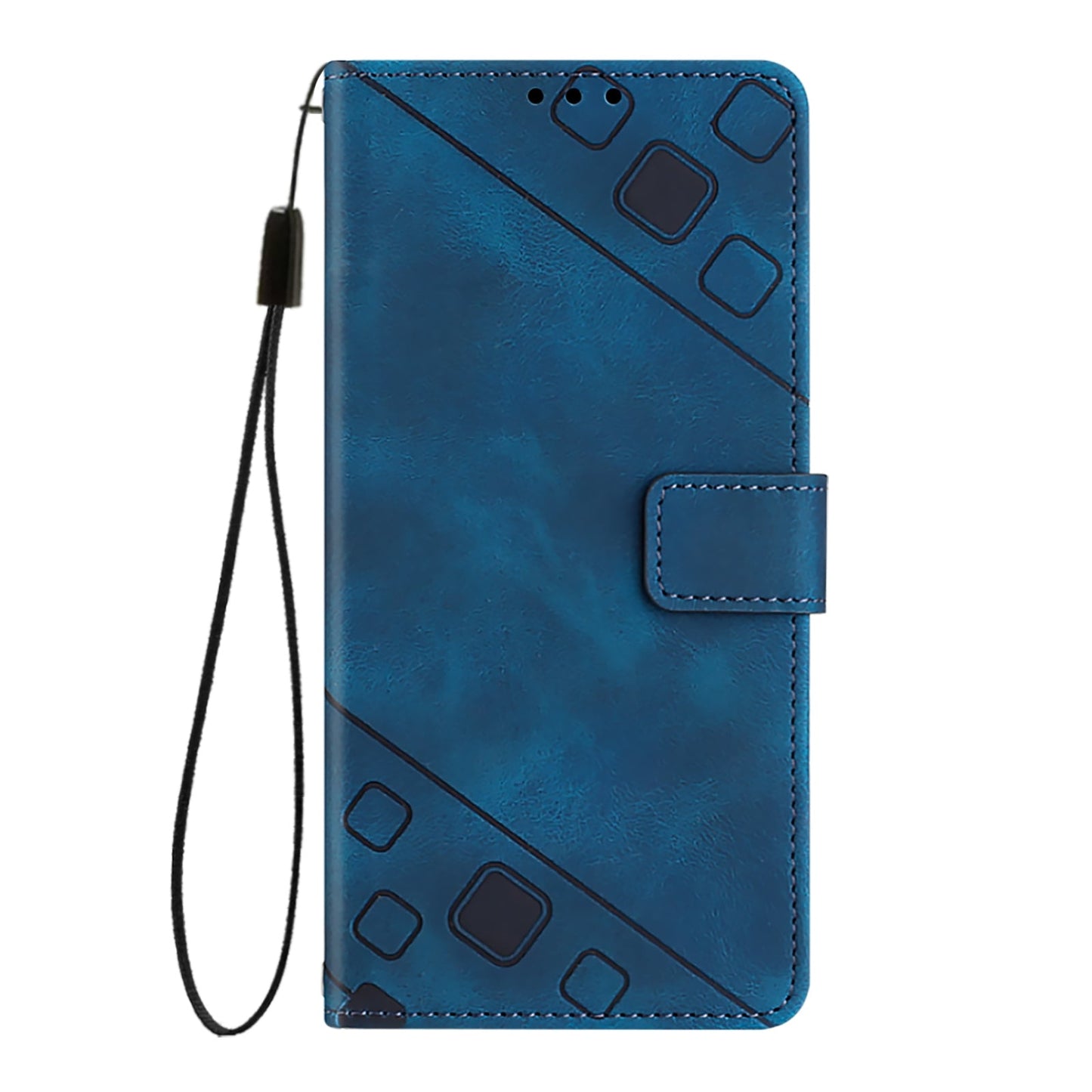 For iPhone 16e Skin-feel Embossed Leather Phone Case(Blue)