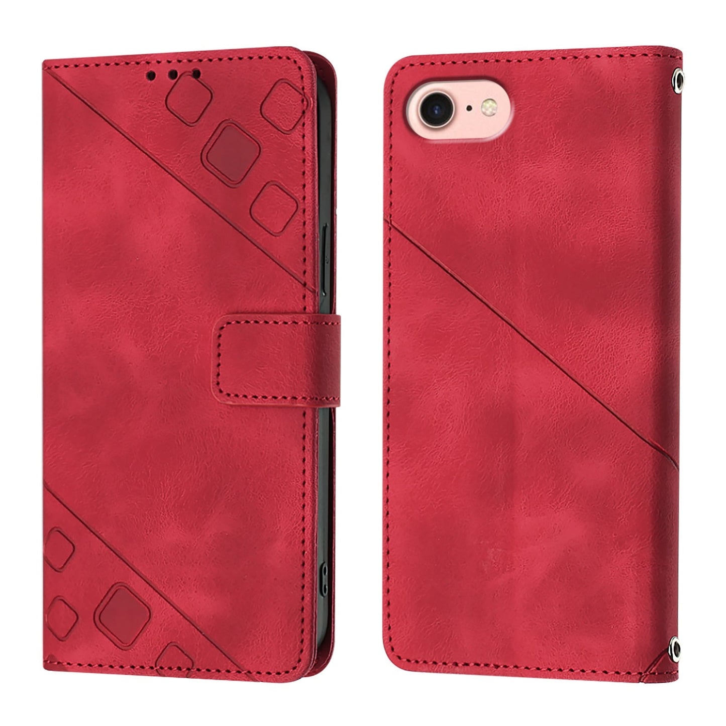 For iPhone 16e Skin-feel Embossed Leather Phone Case(Red)