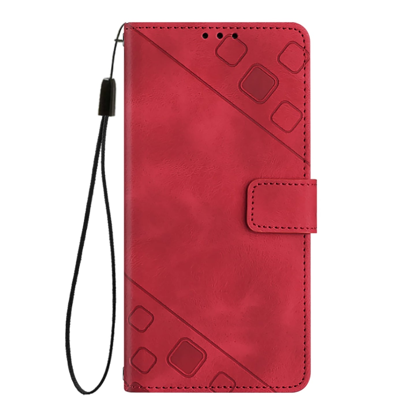 For iPhone 16e Skin-feel Embossed Leather Phone Case(Red)