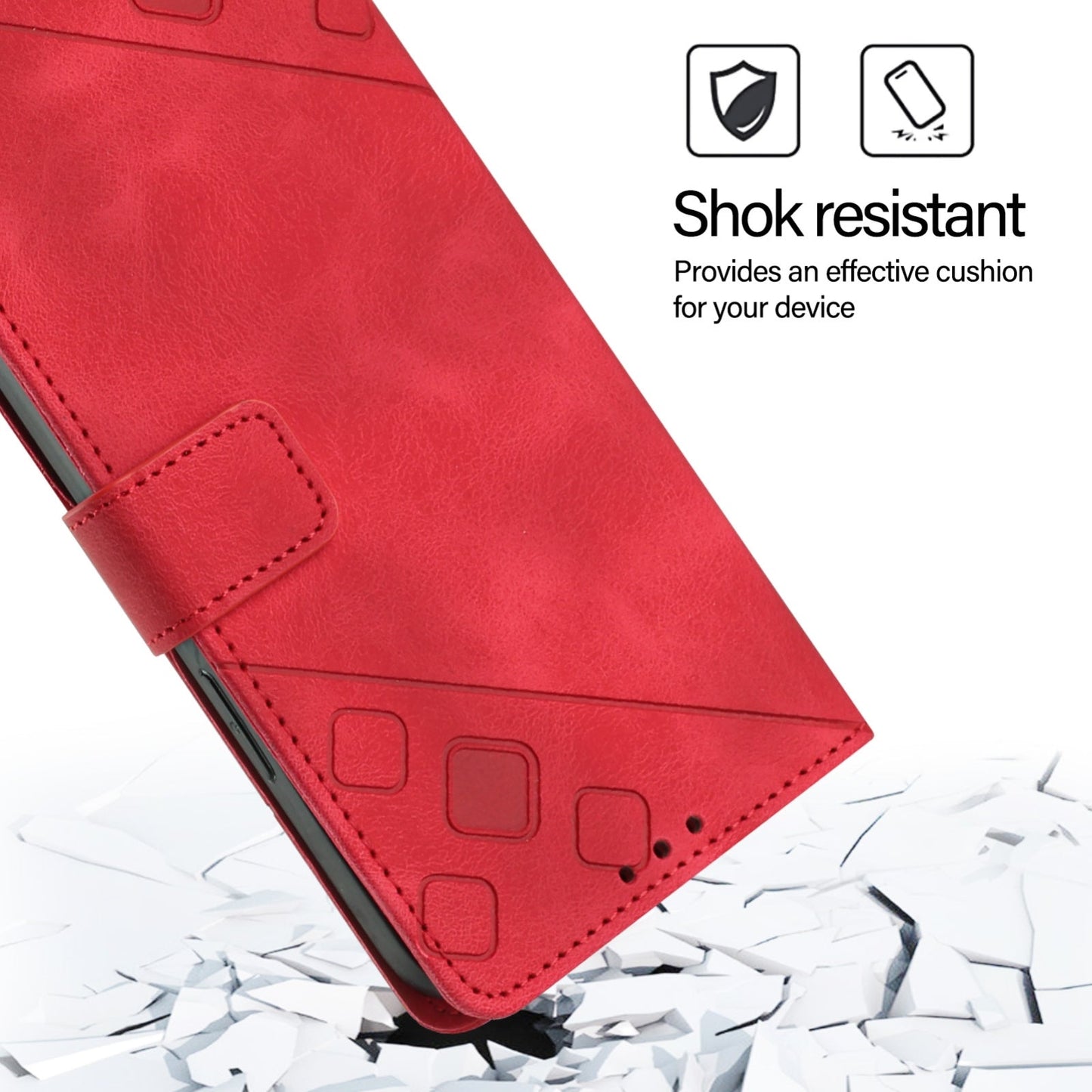 For iPhone 16e Skin-feel Embossed Leather Phone Case(Red)