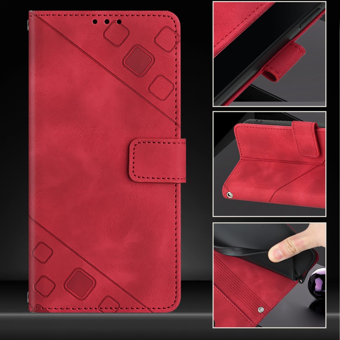 For iPhone 16e Skin-feel Embossed Leather Phone Case(Red)